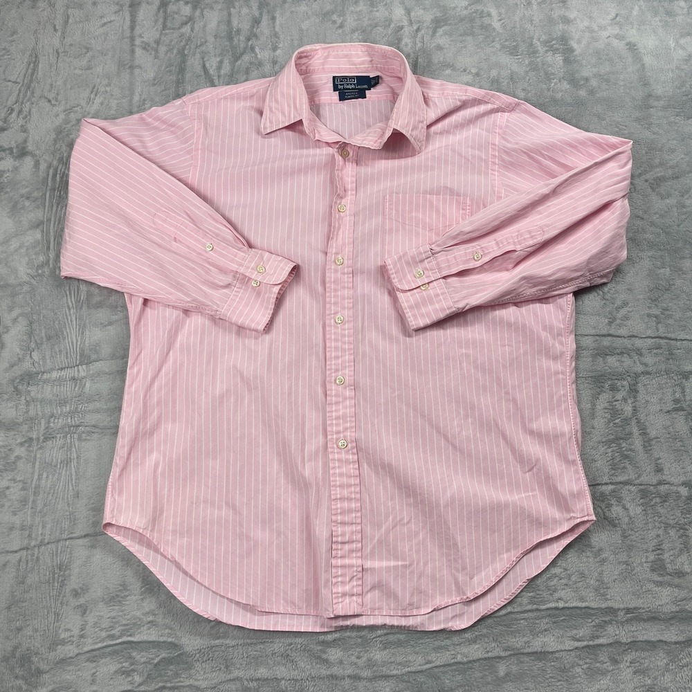 Polo Ralph Lauren Andrew Dress Shirt Mens 17 Pink Striped Classic Fit Button Up